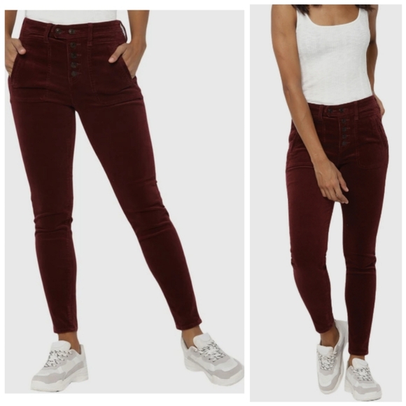 American Eagle Burgundy Corduroy Skinny Jeans Jeggings Pants Button Fly size 2 - Picture 1 of 12